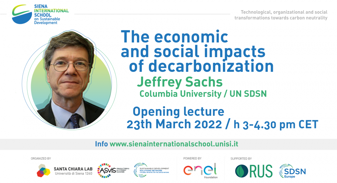 Jeffrey Sachs apre la Siena International School on Sustainable Development 2022